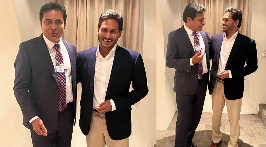 వావ్‌.. దావోస్ లో ఏపీ సీఎం జ‌గ‌న్ తో కేటీఆర్ ఆత్మ‌య భేటి