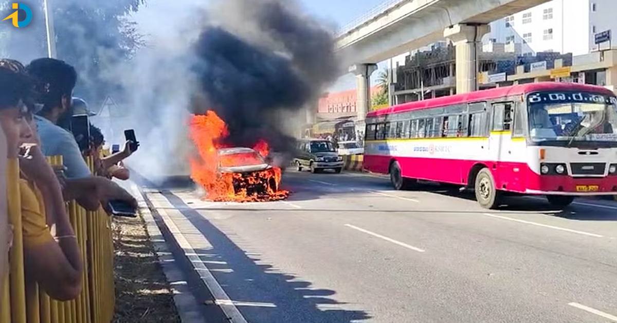 A fire broke out in a running car 