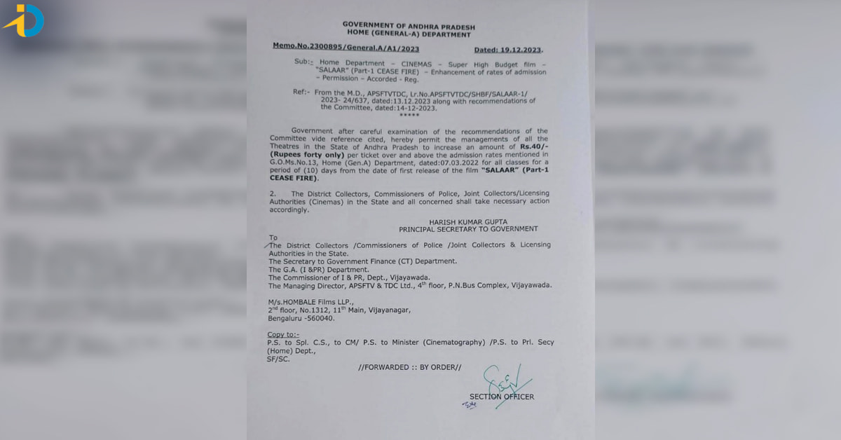 AP GOVT hike ticket price for salaar