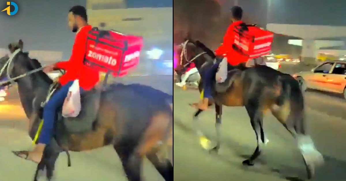 వీడియో: పెట్రోలు బంక్ లు బంద్.. హైదరాబాద్ లో గుర్రంపై ఫుడ్ డెలివరీ