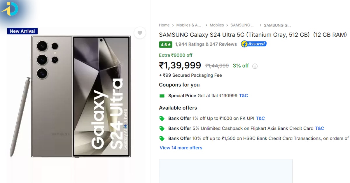 48 thousand discount on SAMSUNG galaxy S24 ultra 5G